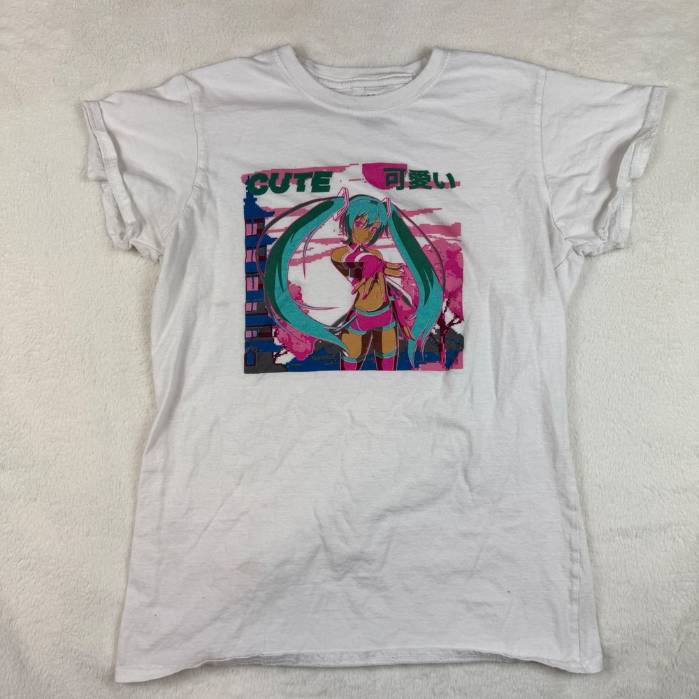 Brisco Brands Hatsune Miku Anime Graphic Tee White Kids XL Vocaloid Pixel Art